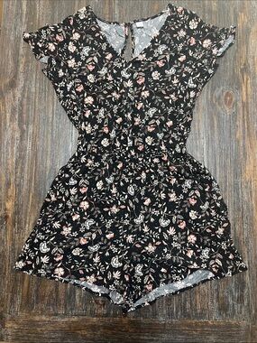 Old Navy Black Floral Romper with Pink & Cream Accents